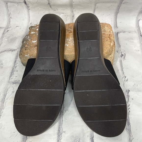 Andre Assous Nice Featherweights Sandal Brown Leather Black Stretch Stacked Heel - Picture 5 of 11